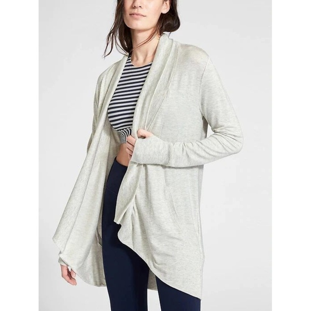 Athleta Pranayama Wrap Women XS Gray Heathered Open Front Cardigan Yoga Sporty